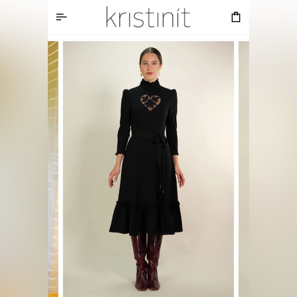 Kristinit Sirsna black heart lace cutout ruffle midi dress
